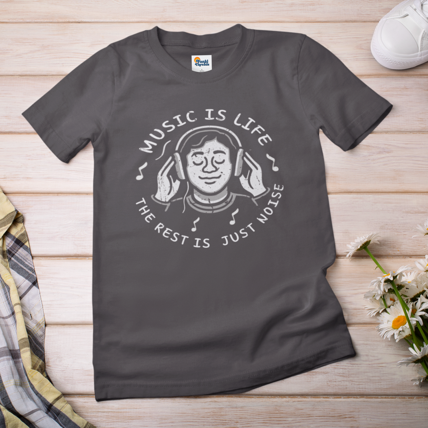 Music Is Life — The Rest Is Just Noise Tee (Vintage Headphones)