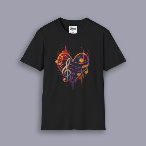 Colorburst Music Heart — Treble Clef & Notes Tee
