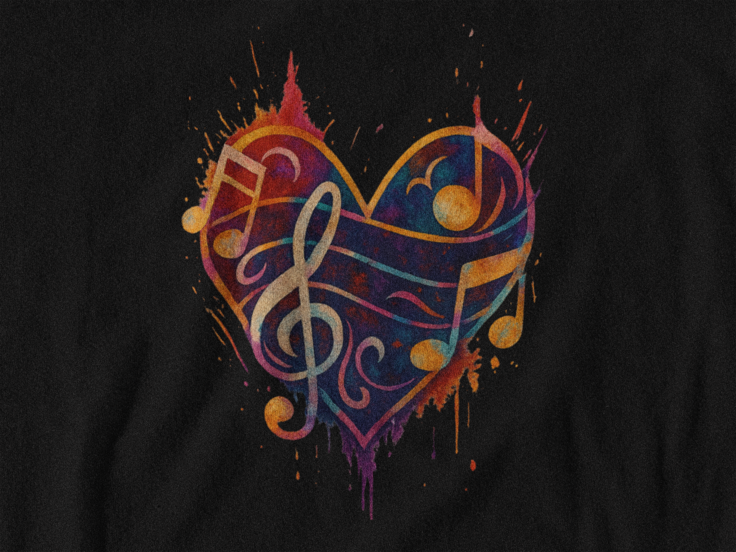 Colorburst Music Heart — Treble Clef & Notes Tee