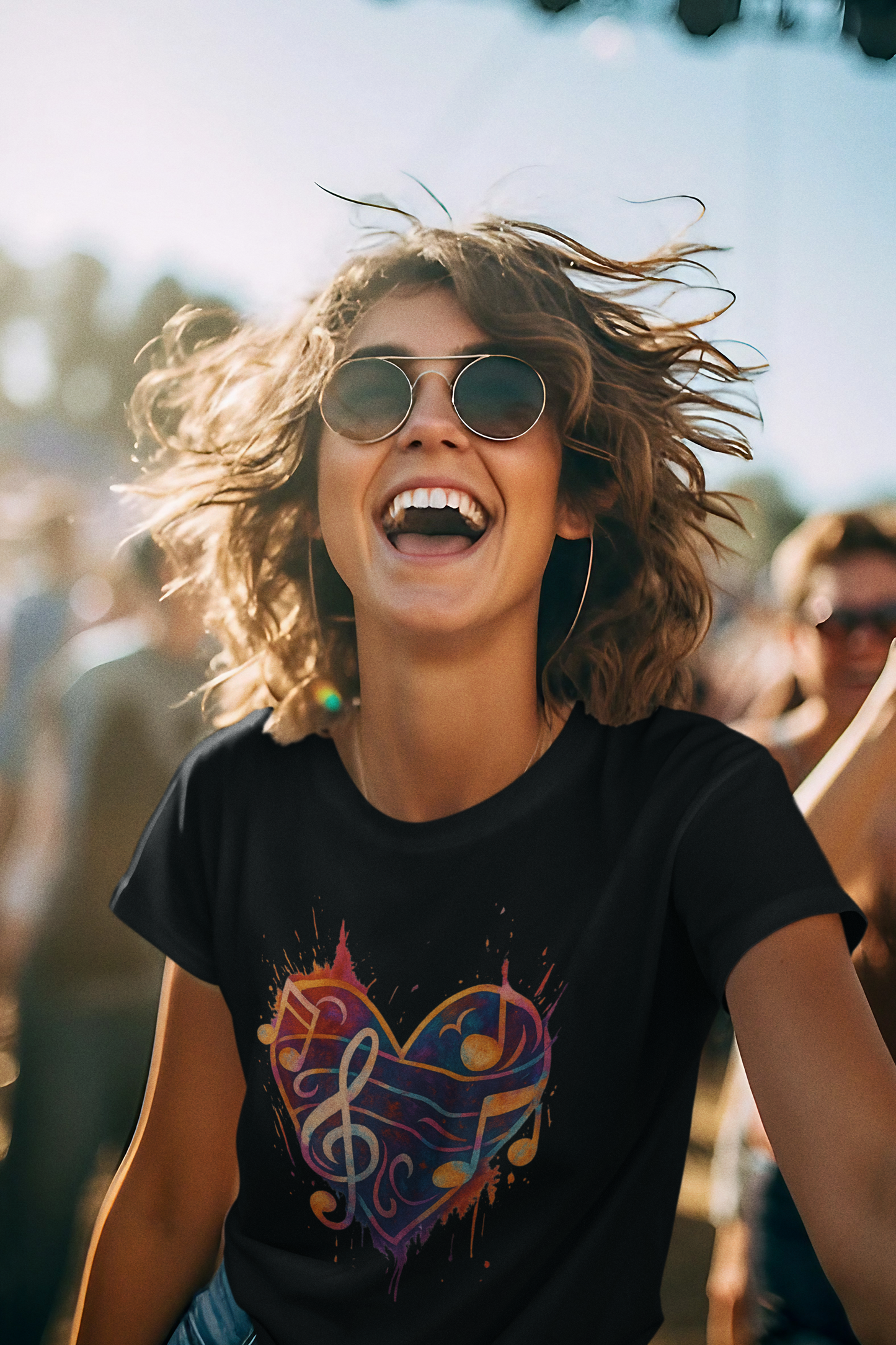 Colorburst Music Heart — Treble Clef & Notes Tee