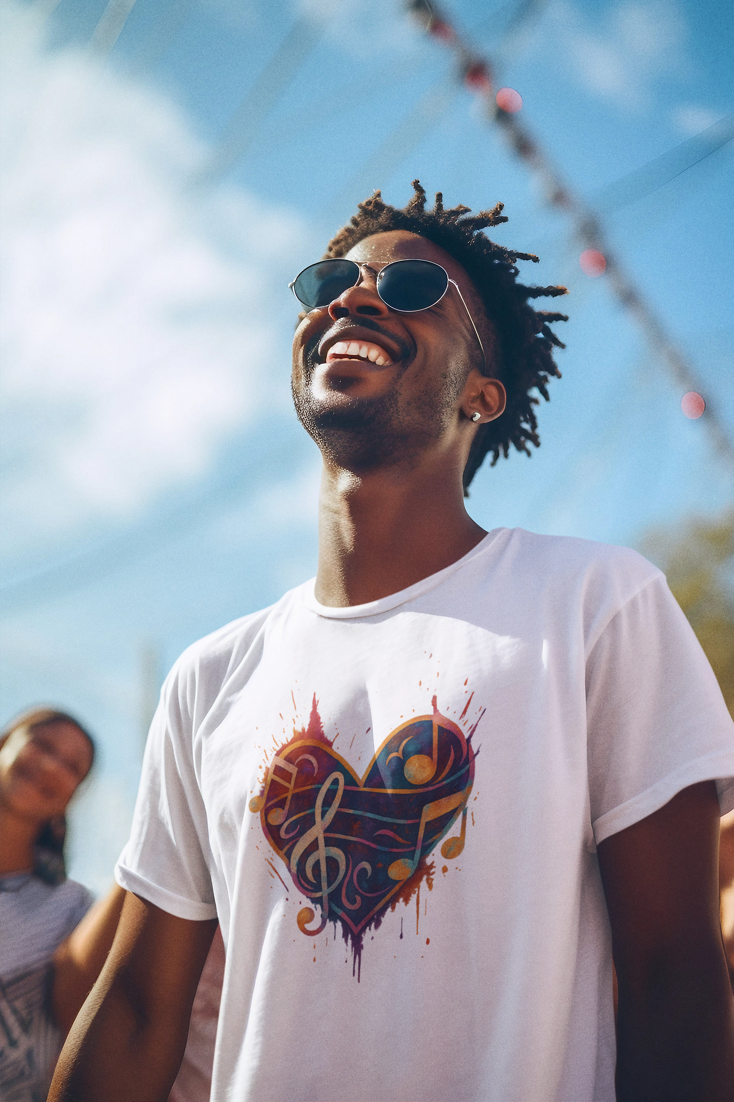 Colorburst Music Heart — Treble Clef & Notes Tee