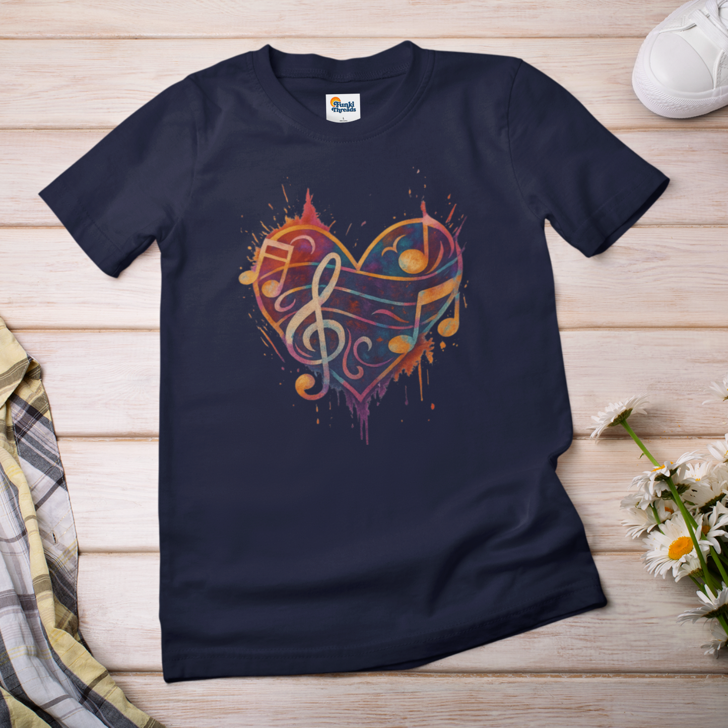 Colorburst Music Heart — Treble Clef & Notes Tee