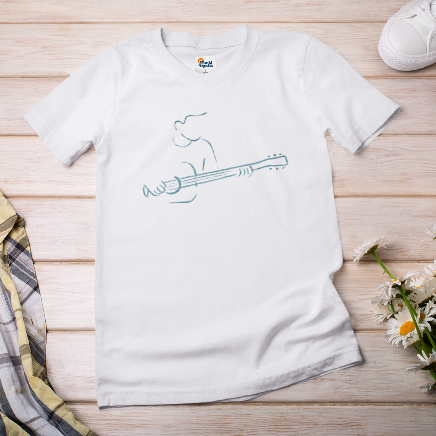Minimalist Guitarist T-Shirt β Acoustic Music Line Art Design
