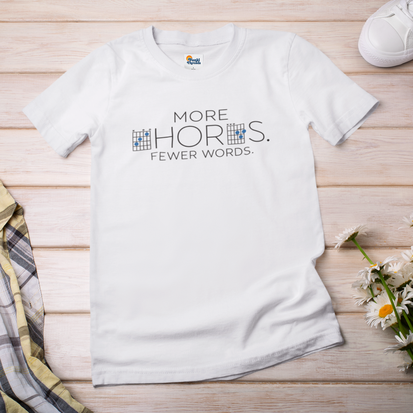 More Chords Fewer Words T-Shirt | Minimalist Guitar Chord Tee
