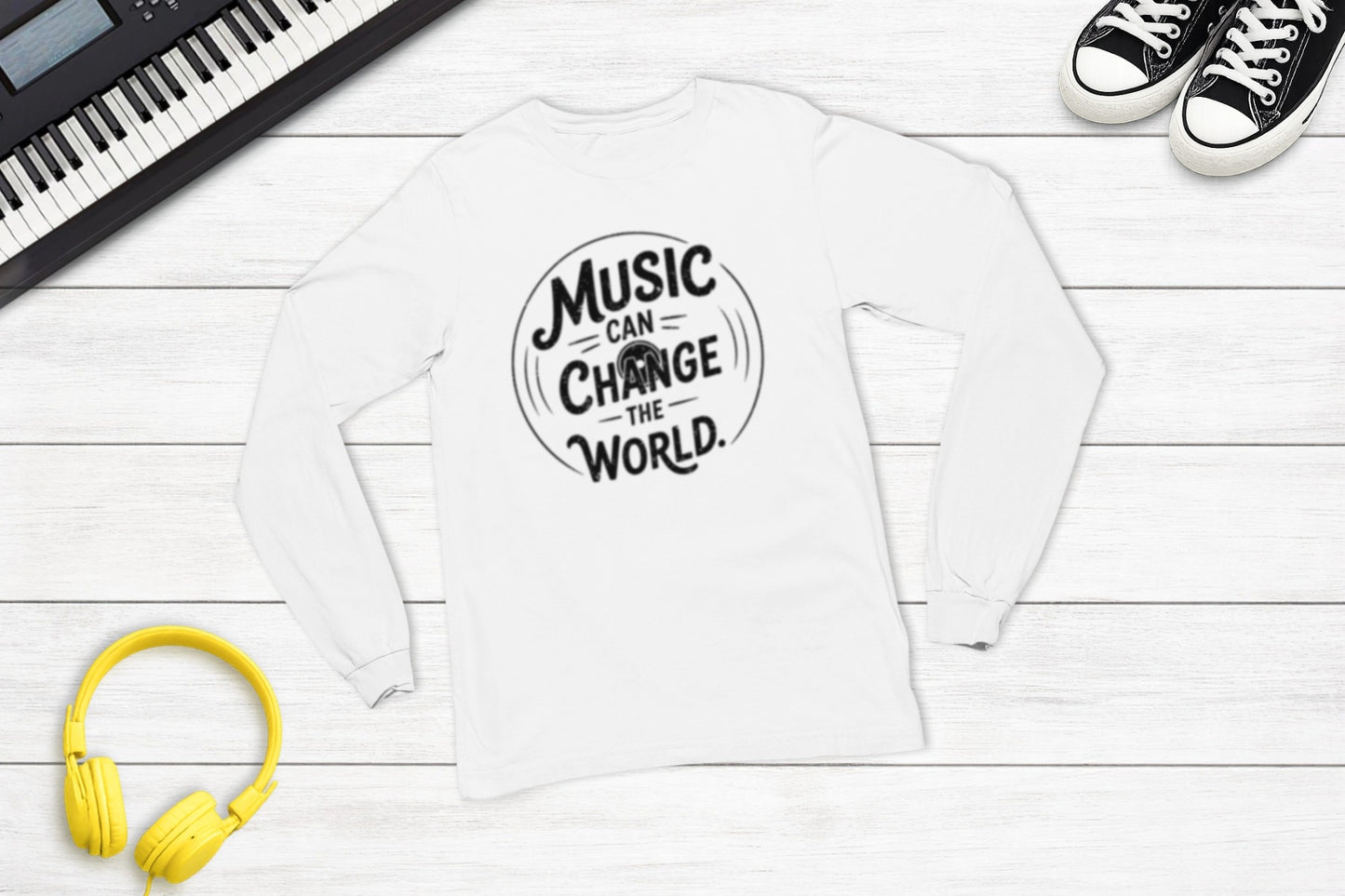 Music Can Change The World long sleeve music tee in white