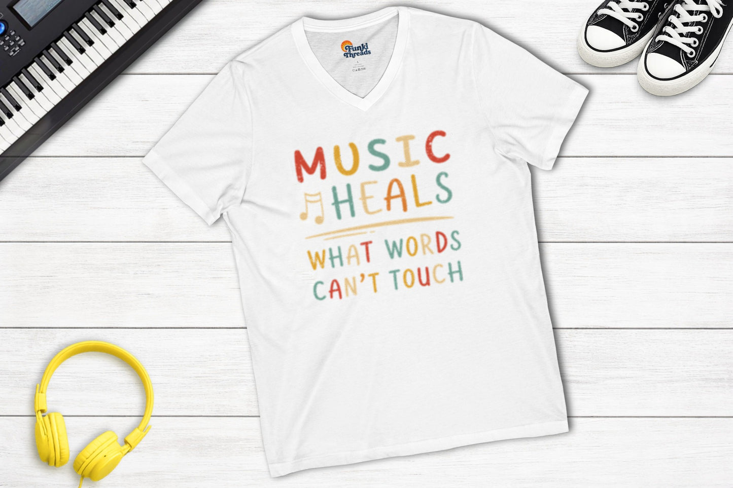 Music Heals What Words Can't Touch – Retro – V-Neck