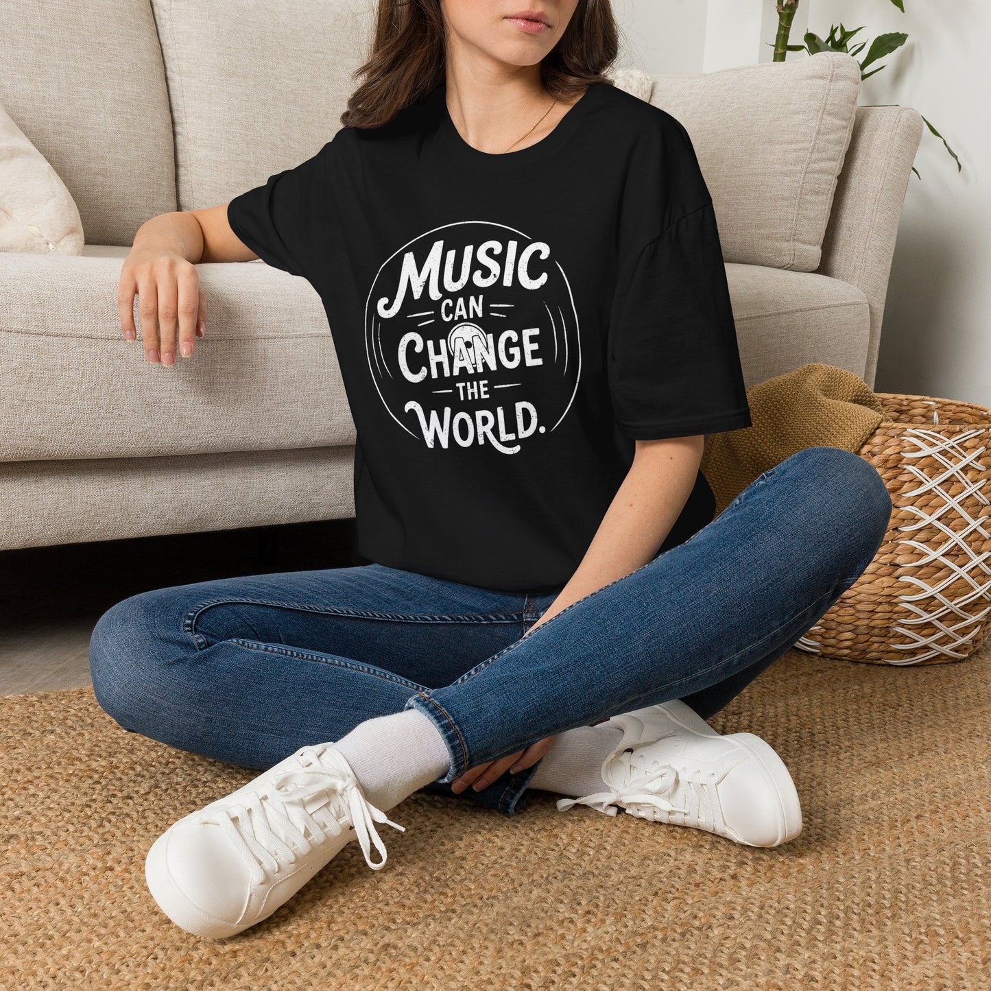 Music Can Change The World inspirational music t-shirt in black