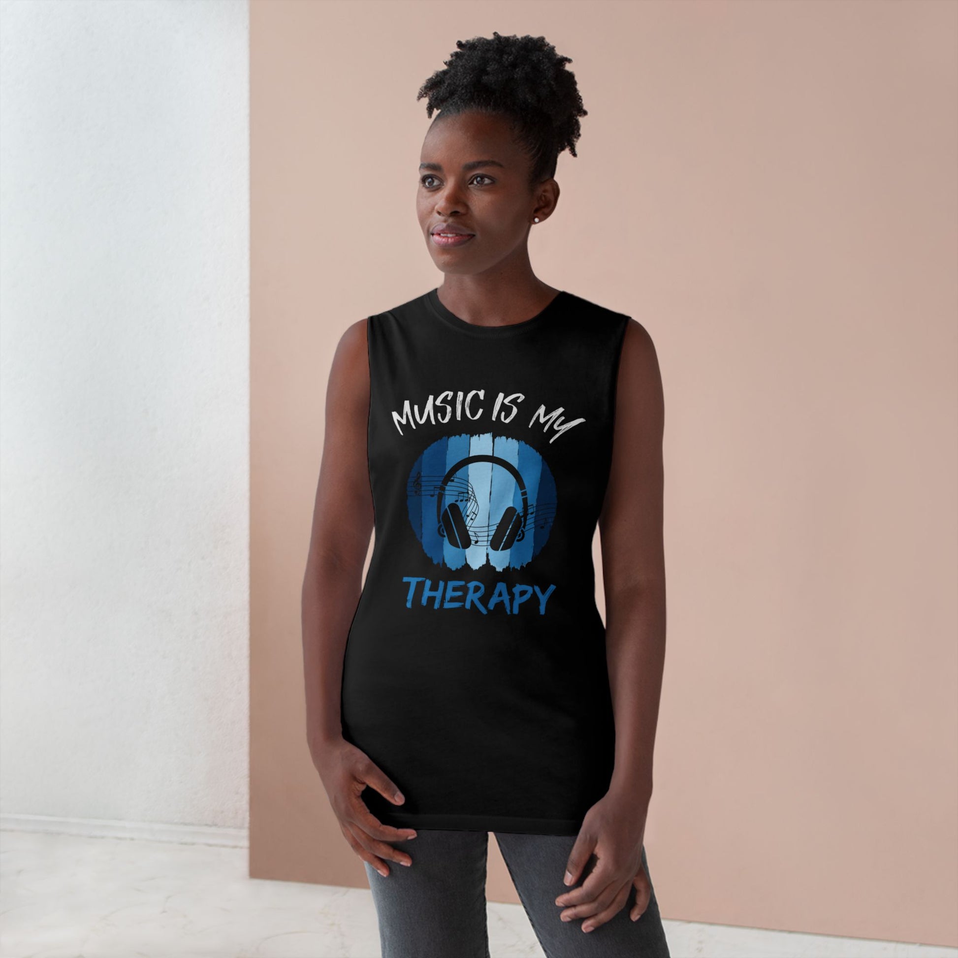 Music Is My Therapy Sleeveless Tank – relaxed fit detail