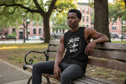 Music Can Change The World sleeveless music tank in black