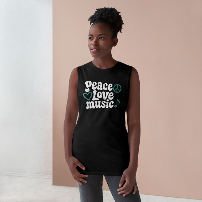 Peace, Love, Music Sleeveless Tank in Black