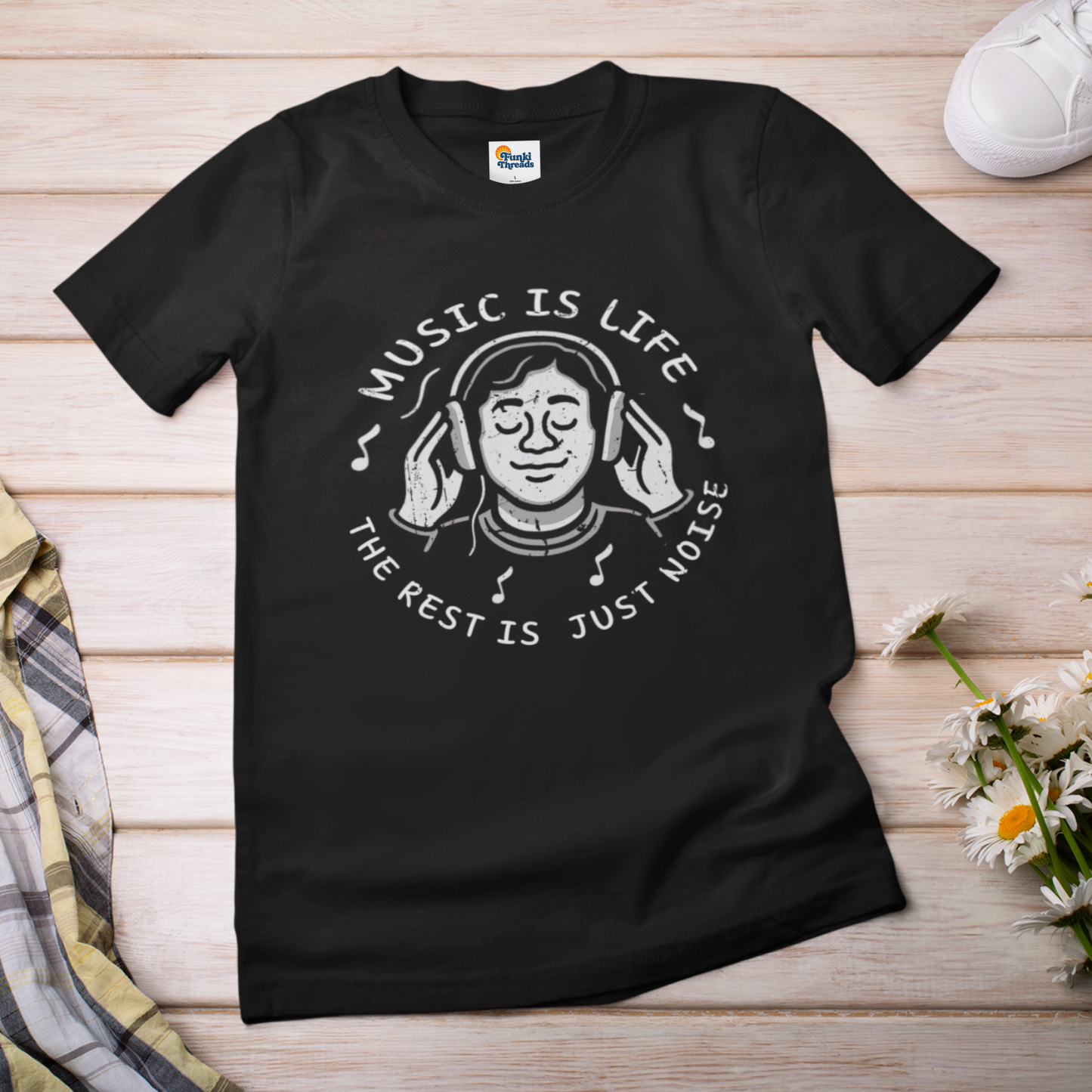 Music Is Life — The Rest Is Just Noise Tee (Vintage Headphones)