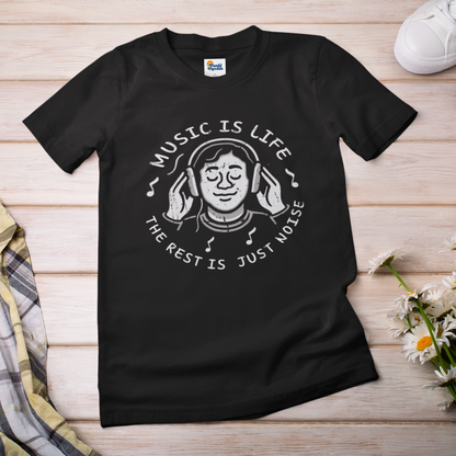 Music Is Life — The Rest Is Just Noise Tee (Vintage Headphones)