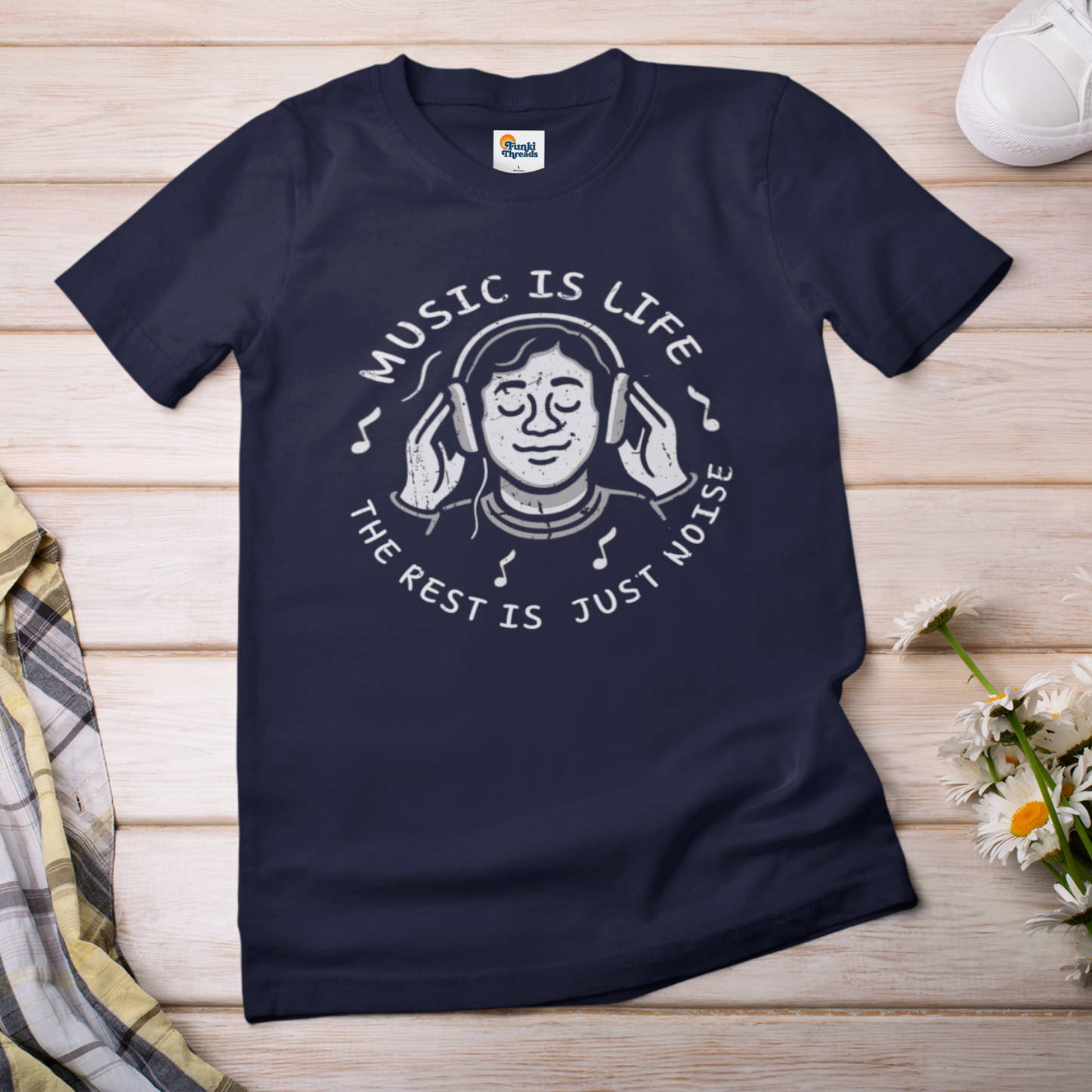 Music Is Life — The Rest Is Just Noise Tee (Vintage Headphones)