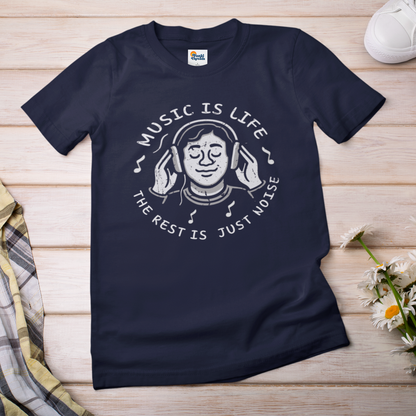 Music Is Life — The Rest Is Just Noise Tee (Vintage Headphones)