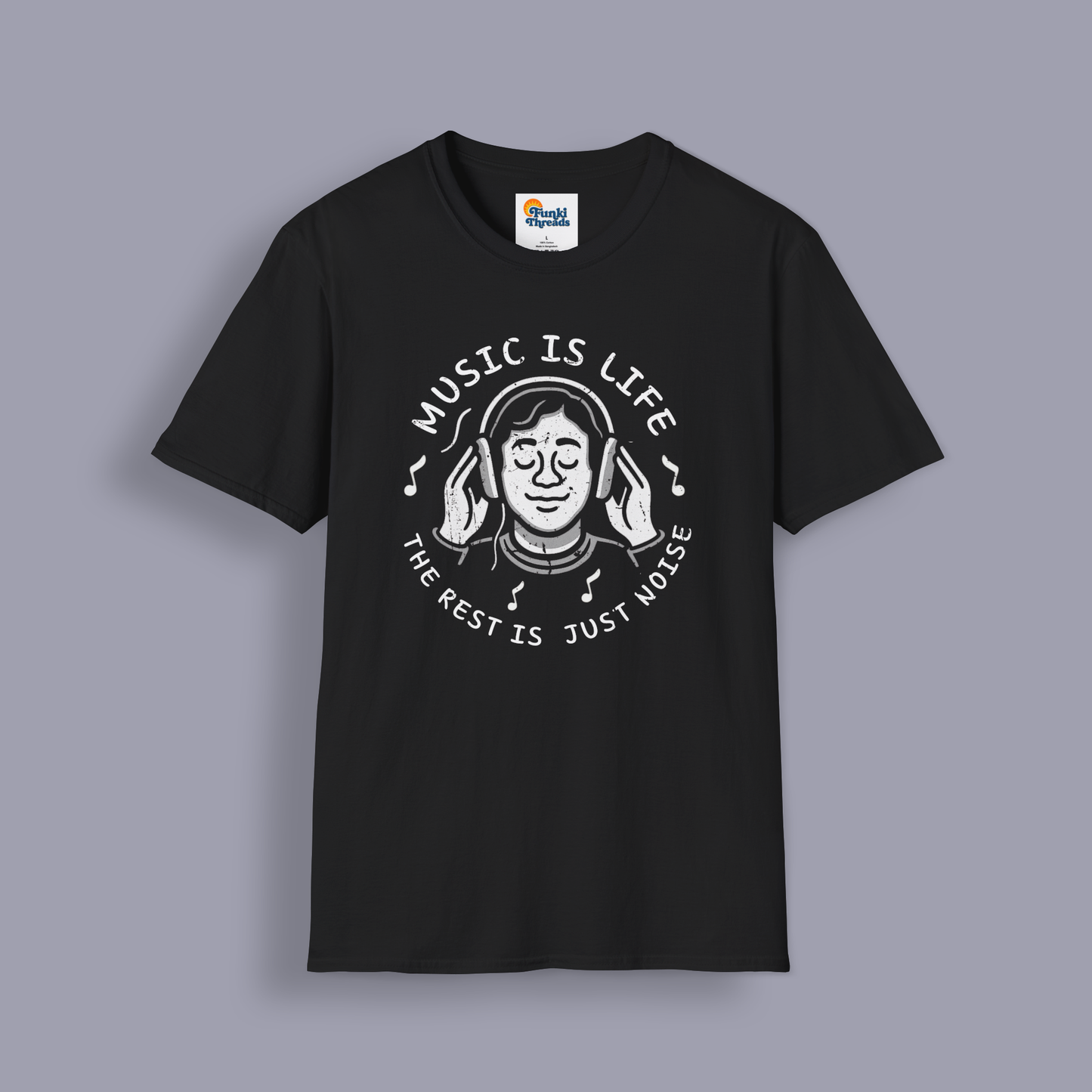 Music Is Life — The Rest Is Just Noise Tee (Vintage Headphones)