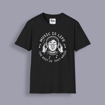Music Is Life — The Rest Is Just Noise Tee (Vintage Headphones)