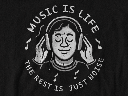 Music Is Life — The Rest Is Just Noise Tee (Vintage Headphones)
