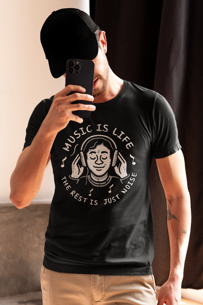 Music Is Life — The Rest Is Just Noise Tee (Vintage Headphones)