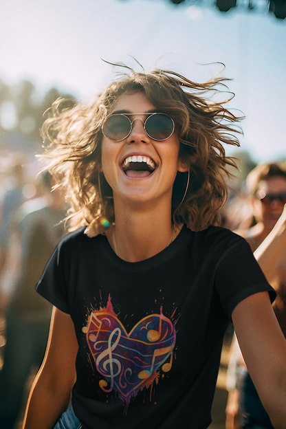 Colorburst Music Heart — Treble Clef & Notes Tee