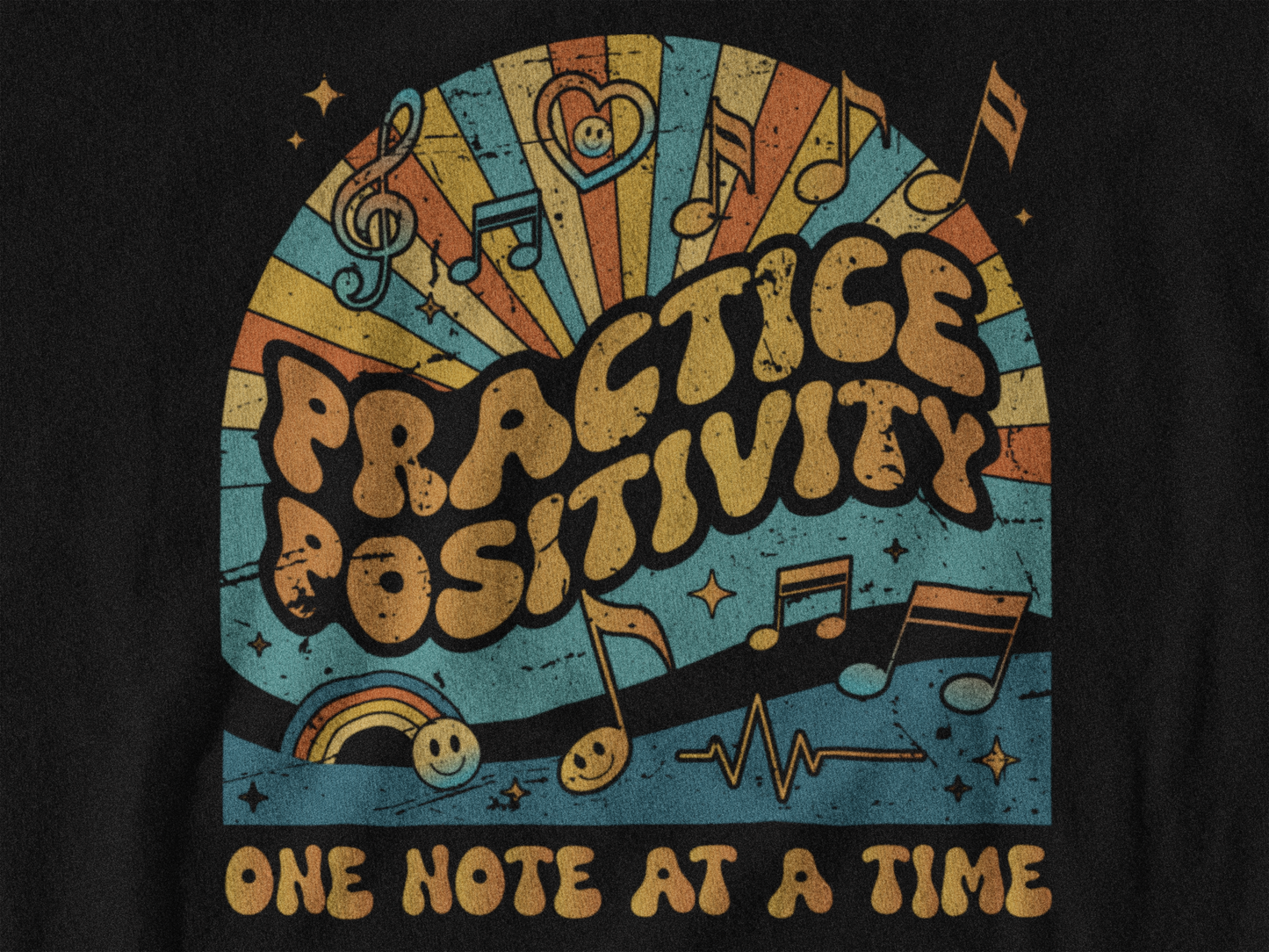 Practice Positivity Retro Music T-Shirt – One Note at a Time