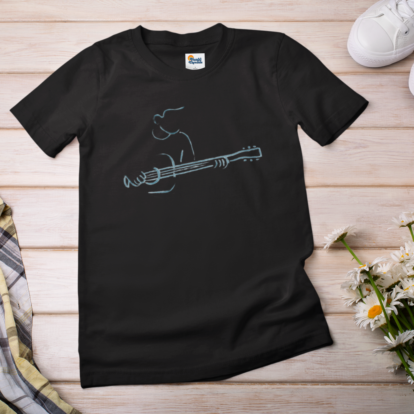 Minimalist Guitarist T-Shirt – Acoustic Music Line Art Design