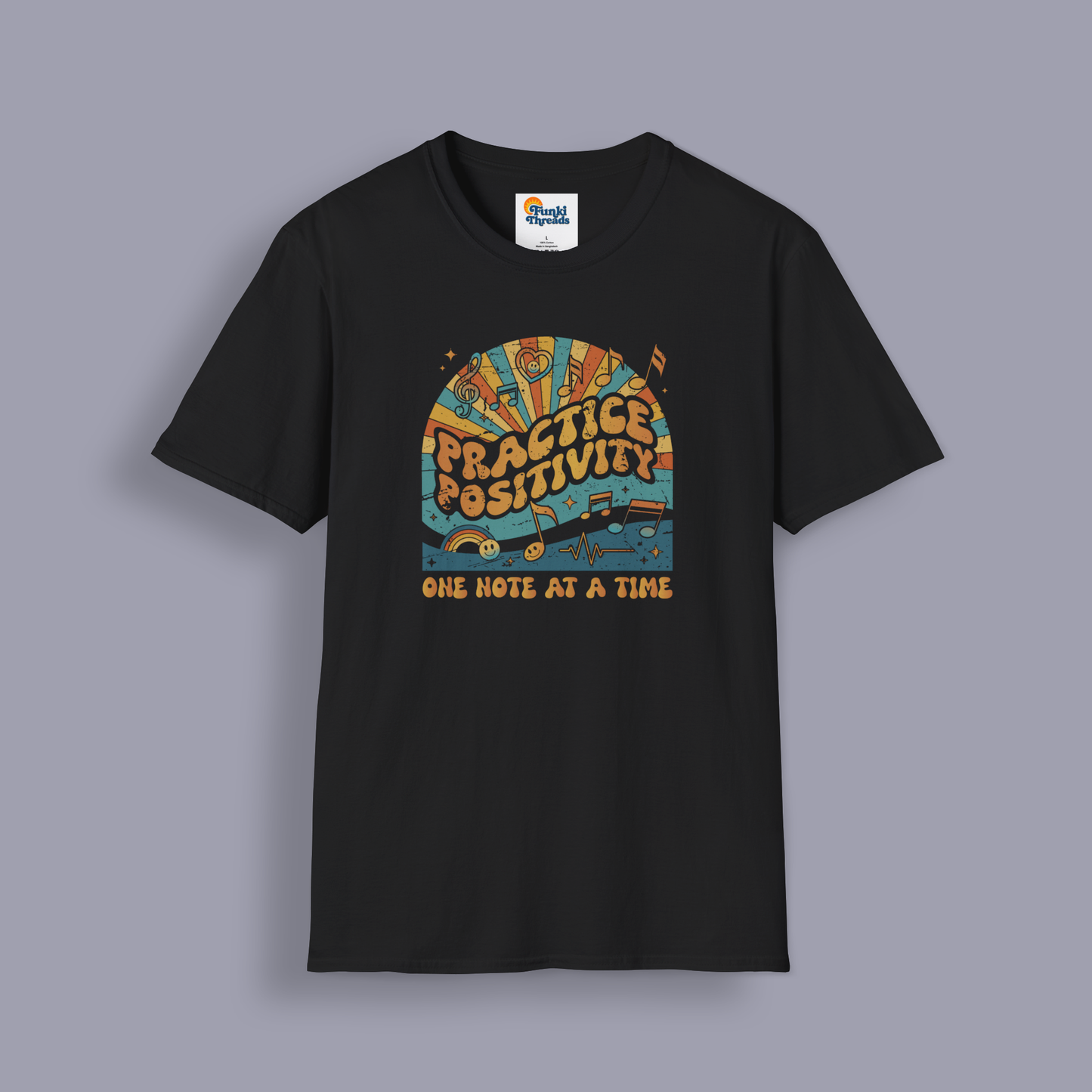 Practice Positivity Retro Music T-Shirt – One Note at a Time