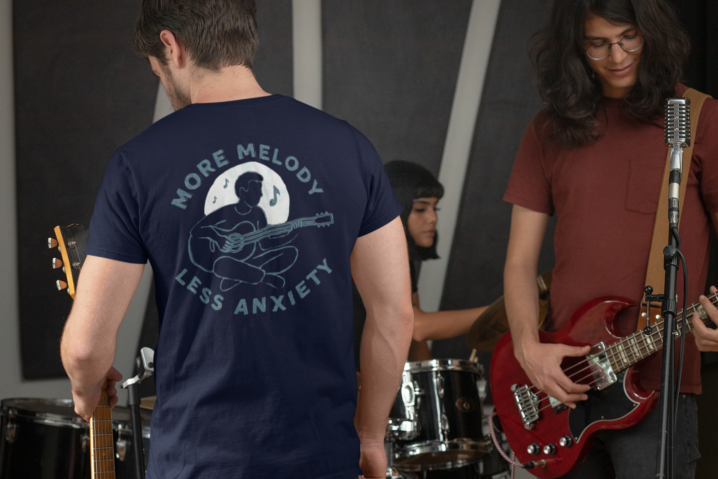 More Melody Less Anxiety Guitar T-Shirt | Music Lover Relaxation Tee