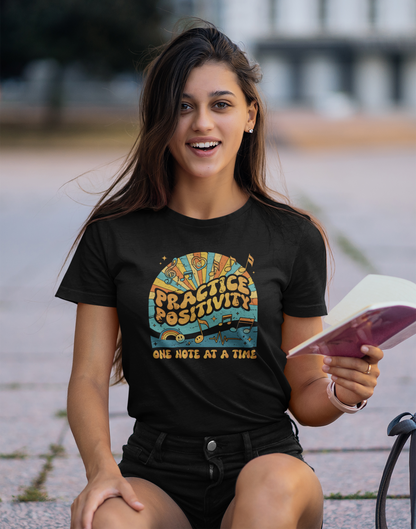 Practice Positivity Retro Music T-Shirt – One Note at a Time