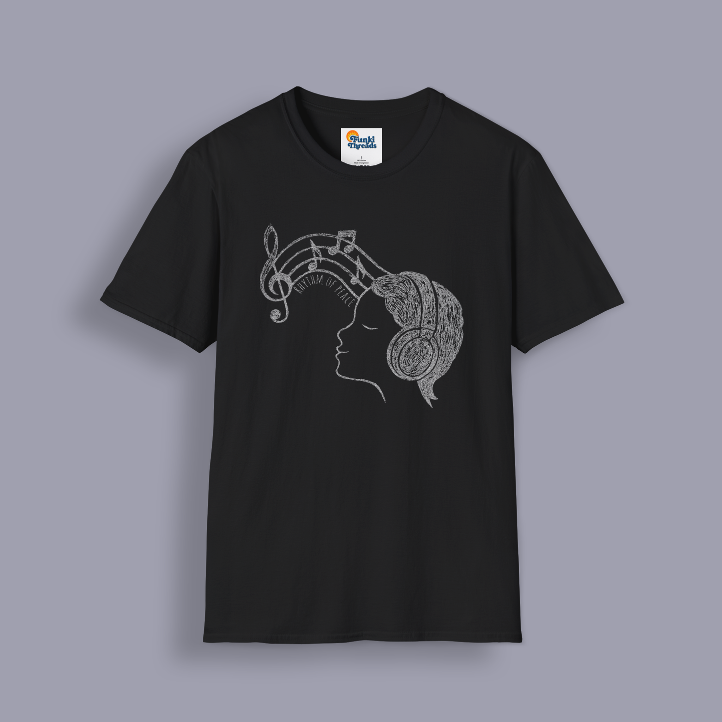 Rhythm of Peace T-Shirt – Music Lover Headphones Line Art Tee for Calm & Creativity