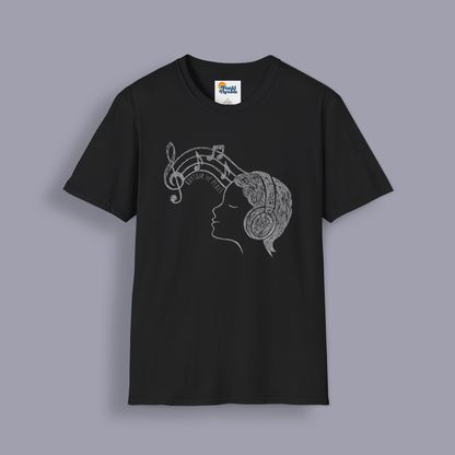 Rhythm of Peace T-Shirt – Music Lover Headphones Line Art Tee for Calm & Creativity