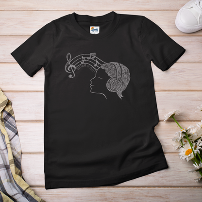 Rhythm of Peace T-Shirt – Music Lover Headphones Line Art Tee for Calm & Creativity