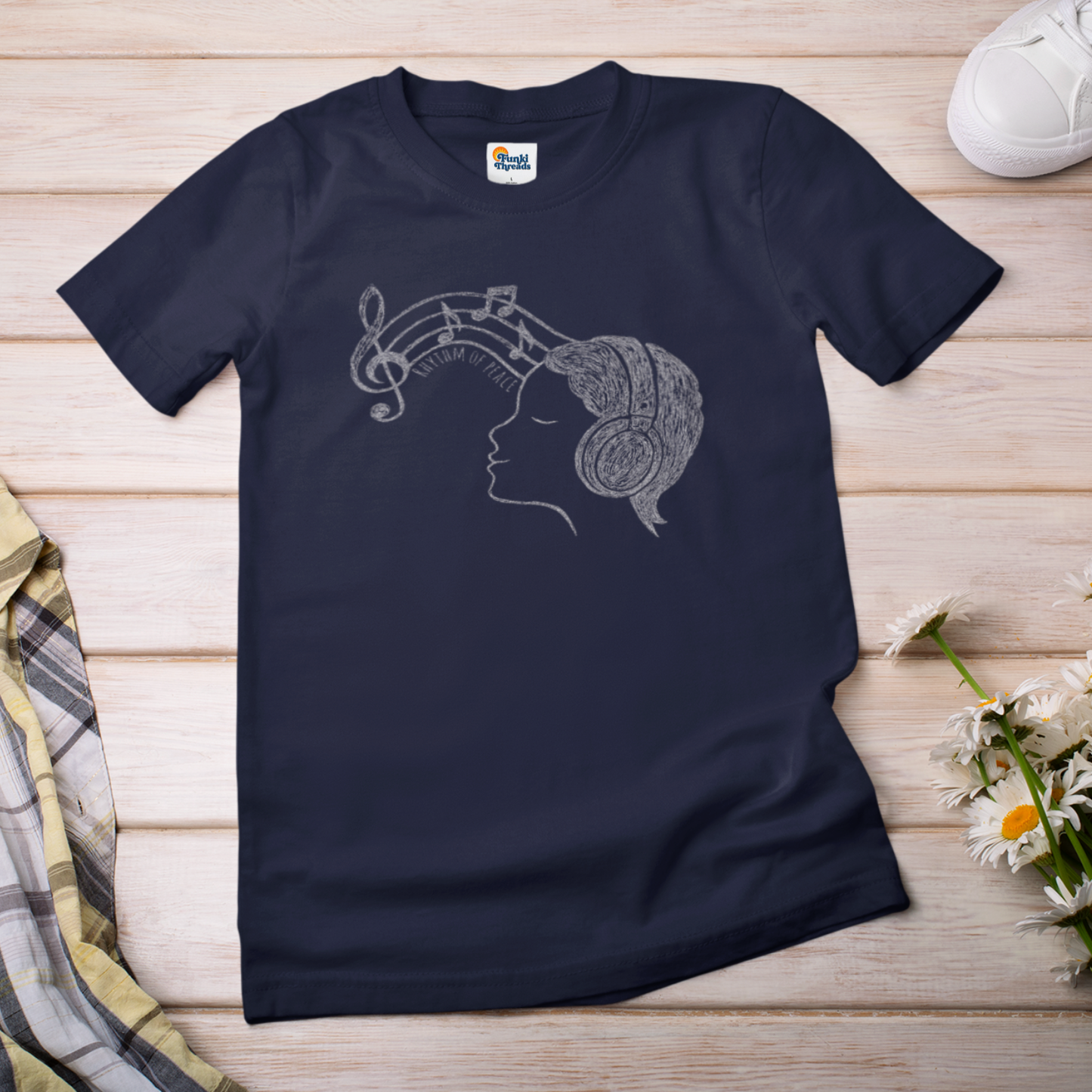 Rhythm of Peace T-Shirt – Music Lover Headphones Line Art Tee for Calm & Creativity