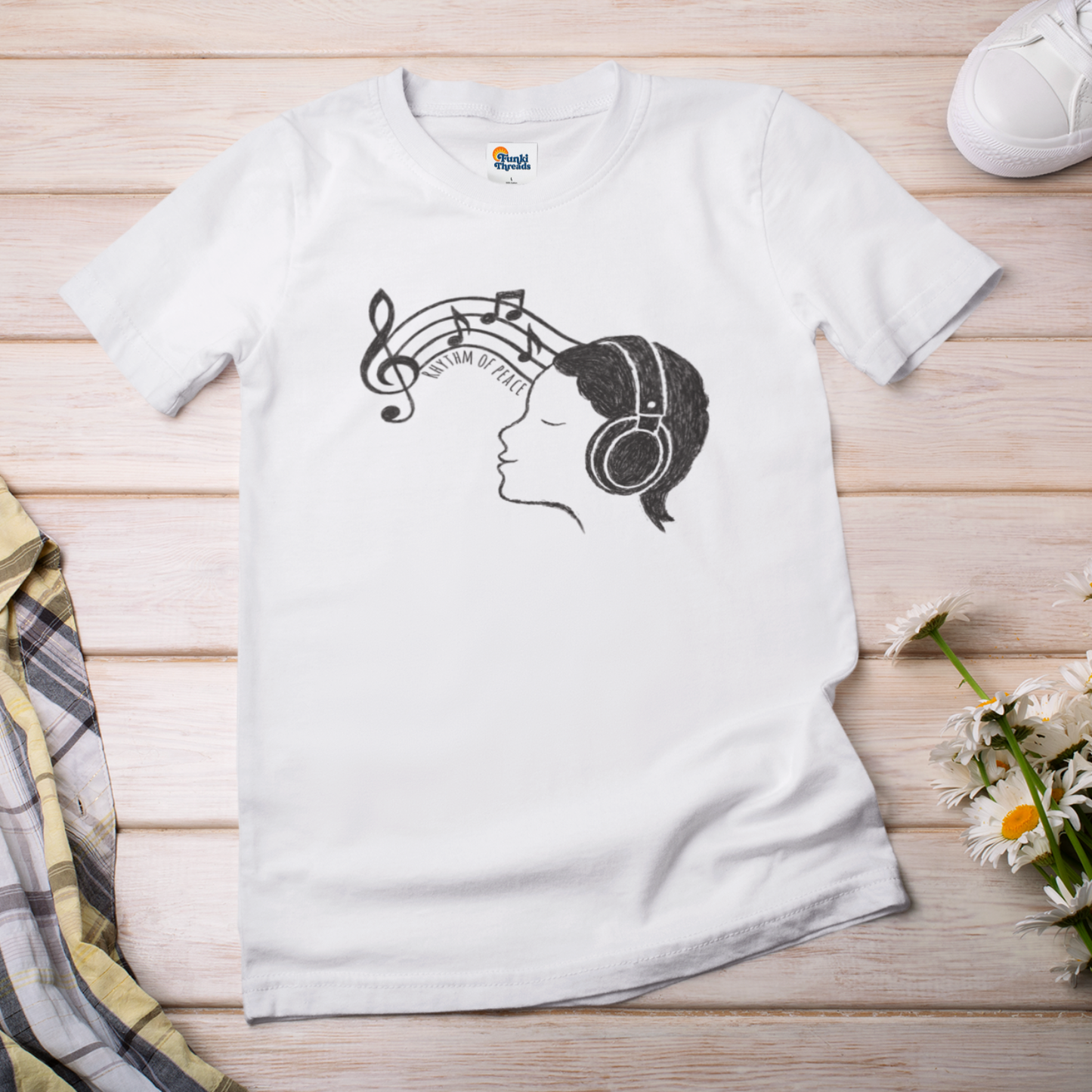 Rhythm of Peace T-Shirt – Music Lover Headphones Line Art Tee for Calm & Creativity