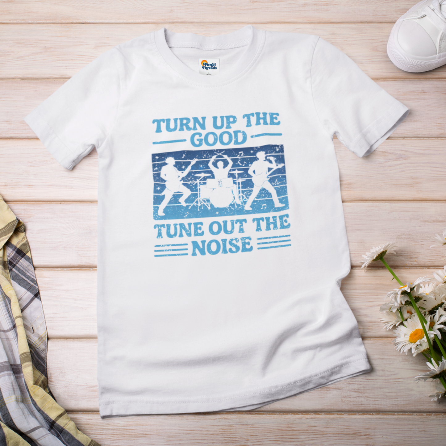 Turn Up the Good, Tune Out the Noise – Rock Band Silhouette Graphic Tee