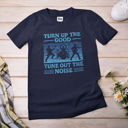Turn Up the Good, Tune Out the Noise – Rock Band Silhouette Graphic Tee