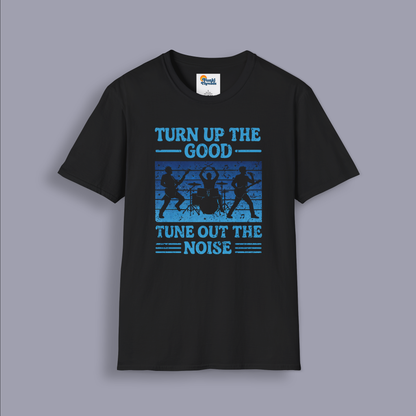 Turn Up the Good, Tune Out the Noise – Rock Band Silhouette Graphic Tee