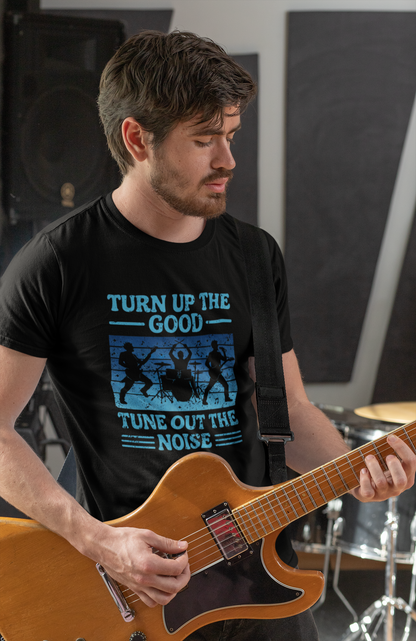 Turn Up the Good, Tune Out the Noise – Rock Band Silhouette Graphic Tee