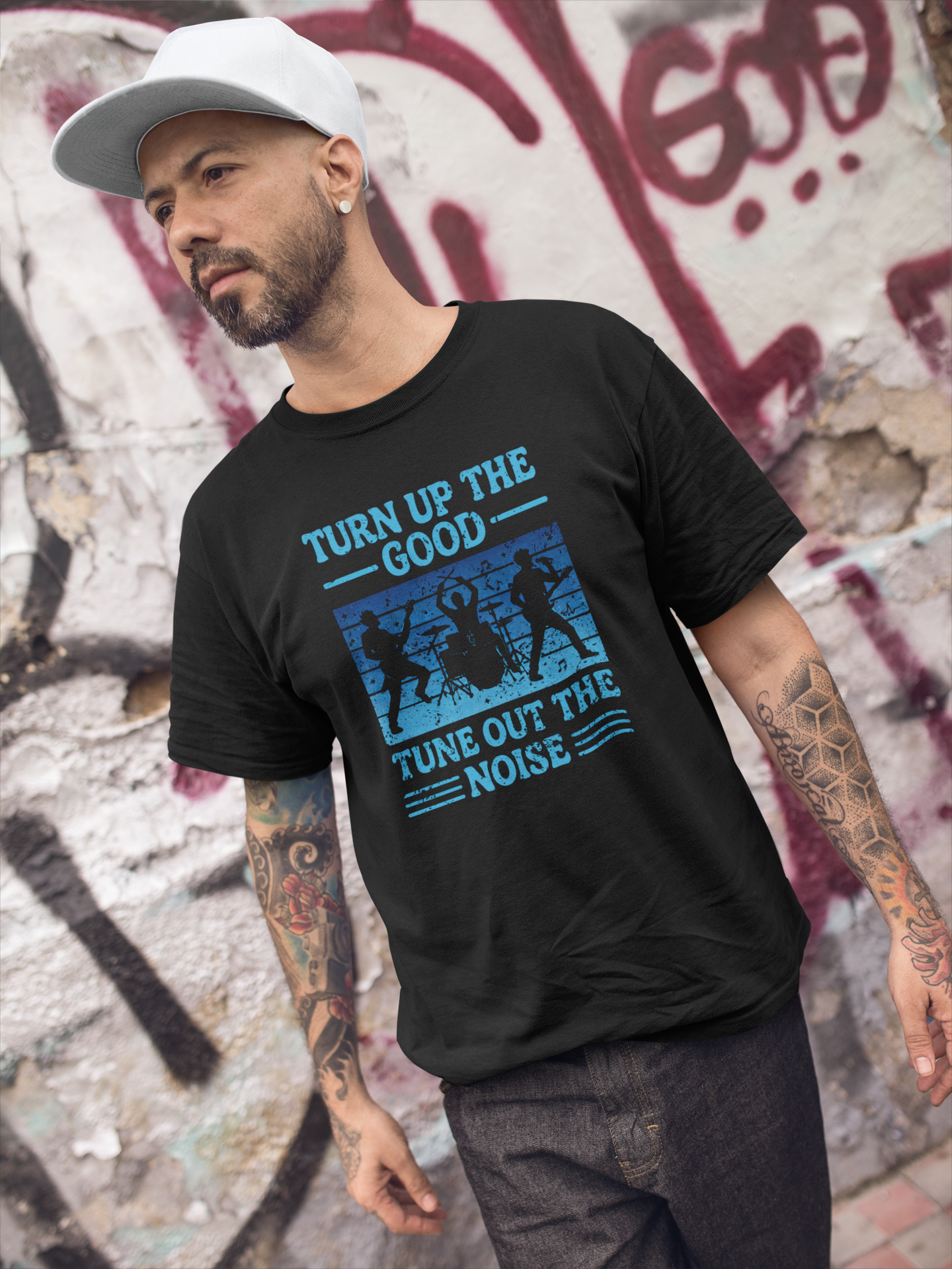 Turn Up the Good, Tune Out the Noise – Rock Band Silhouette Graphic Tee