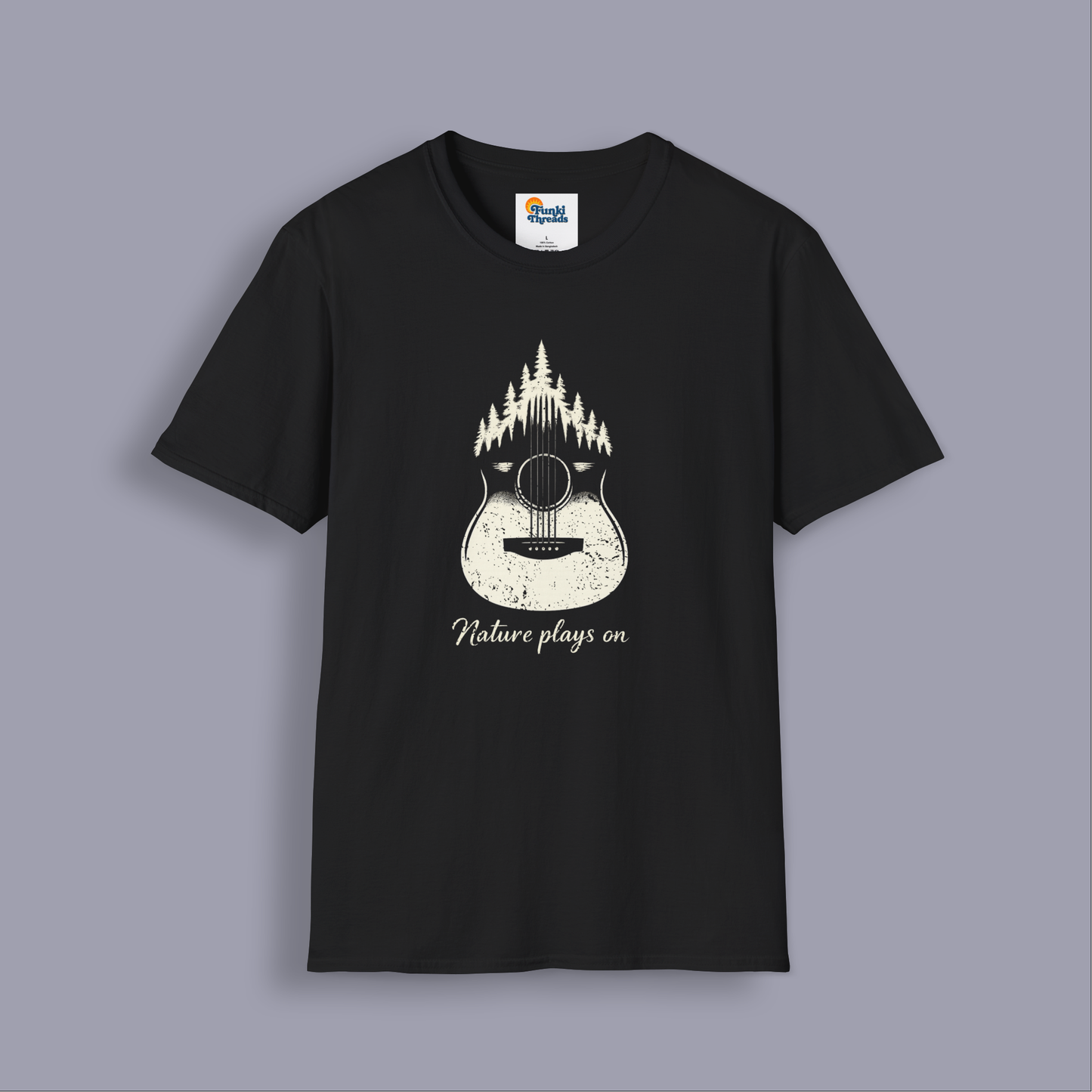 Nature Plays On Acoustic Guitar T-Shirt – Music & Nature Graphic Tee for Musicians