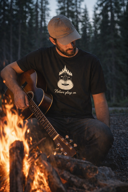 Nature Plays On Acoustic Guitar T-Shirt – Music & Nature Graphic Tee for Musicians