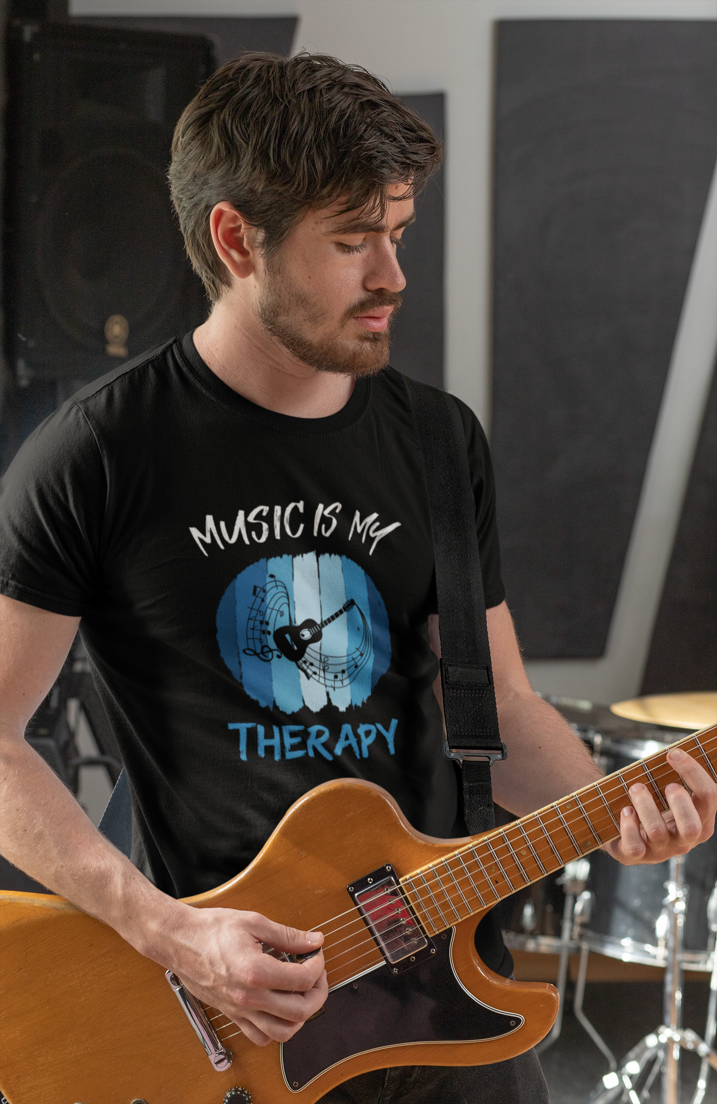 Music Is My Therapy Guitar T-Shirt | Guitar Player Music Lover Tee