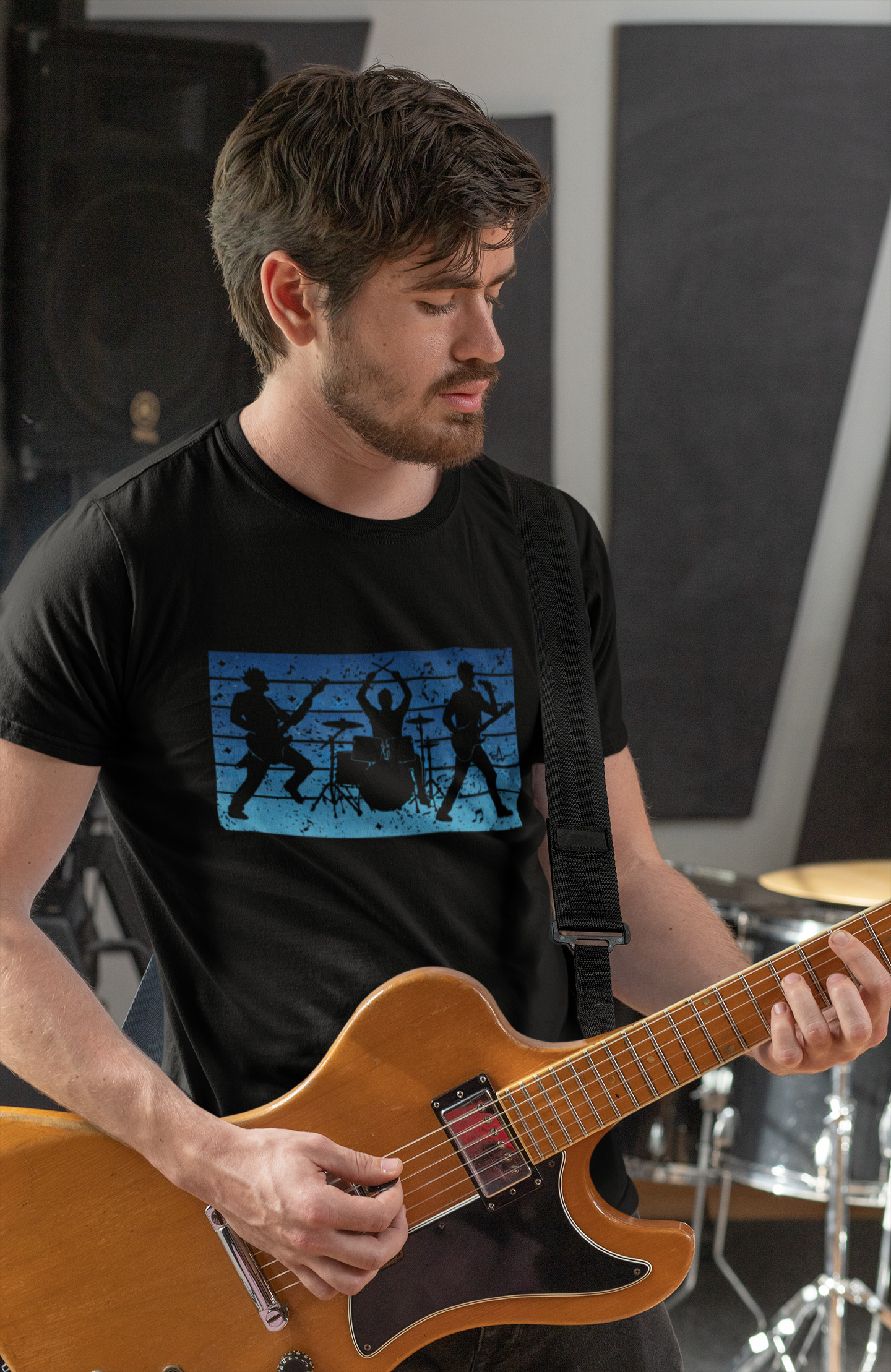 Rock Band Silhouette T-Shirt | Live Music Drummer Guitarist Tee