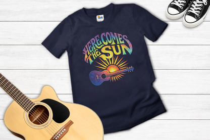 Here Comes The Sun – Retro Psychedelic Guitar T-Shirt | Music Lover Graphic Tee
