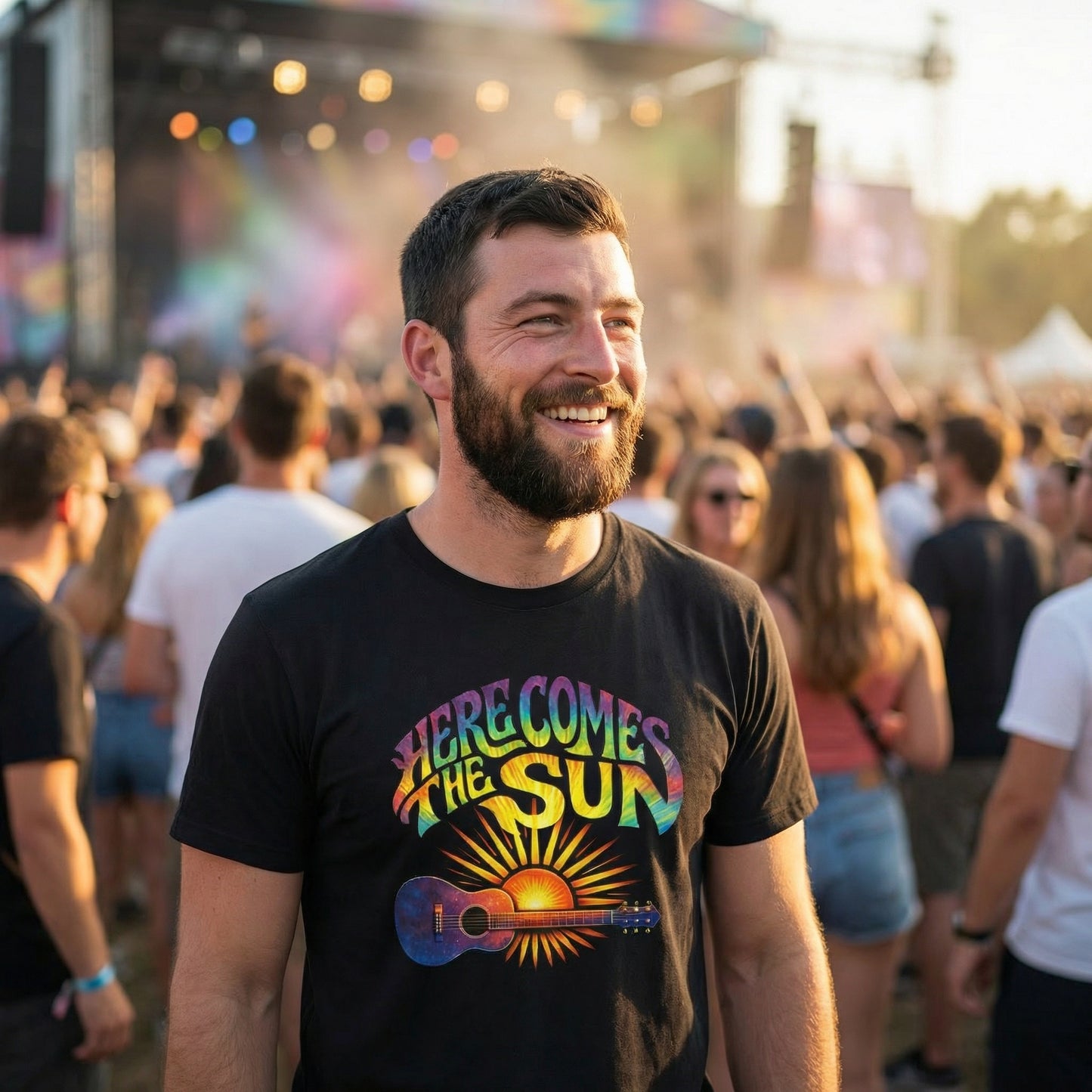 Here Comes The Sun – Retro Psychedelic Guitar T-Shirt | Music Lover Graphic Tee