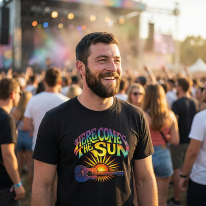 Here Comes The Sun – Retro Psychedelic Guitar T-Shirt | Music Lover Graphic Tee