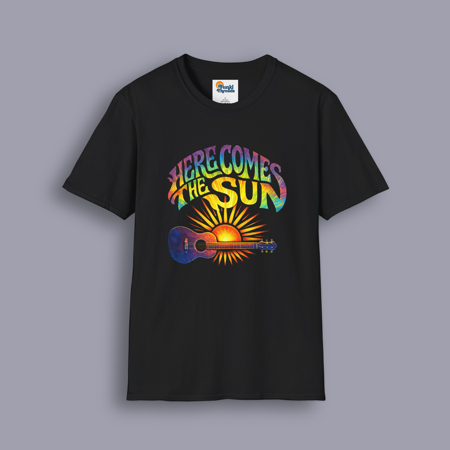 Here Comes The Sun – Retro Psychedelic Guitar T-Shirt | Music Lover Graphic Tee