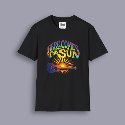 Here Comes The Sun – Retro Psychedelic Guitar T-Shirt | Music Lover Graphic Tee