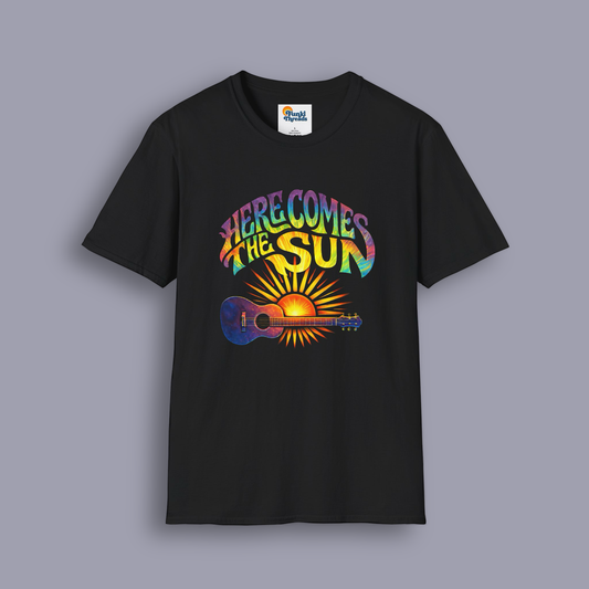 Here Comes The Sun – Retro Psychedelic Guitar T-Shirt | Music Lover Graphic Tee