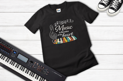 Music Is the Voice of the Heart – Retro Piano Graphic T-Shirt