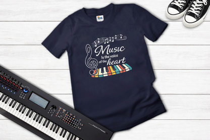 Music Is the Voice of the Heart – Retro Piano Graphic T-Shirt